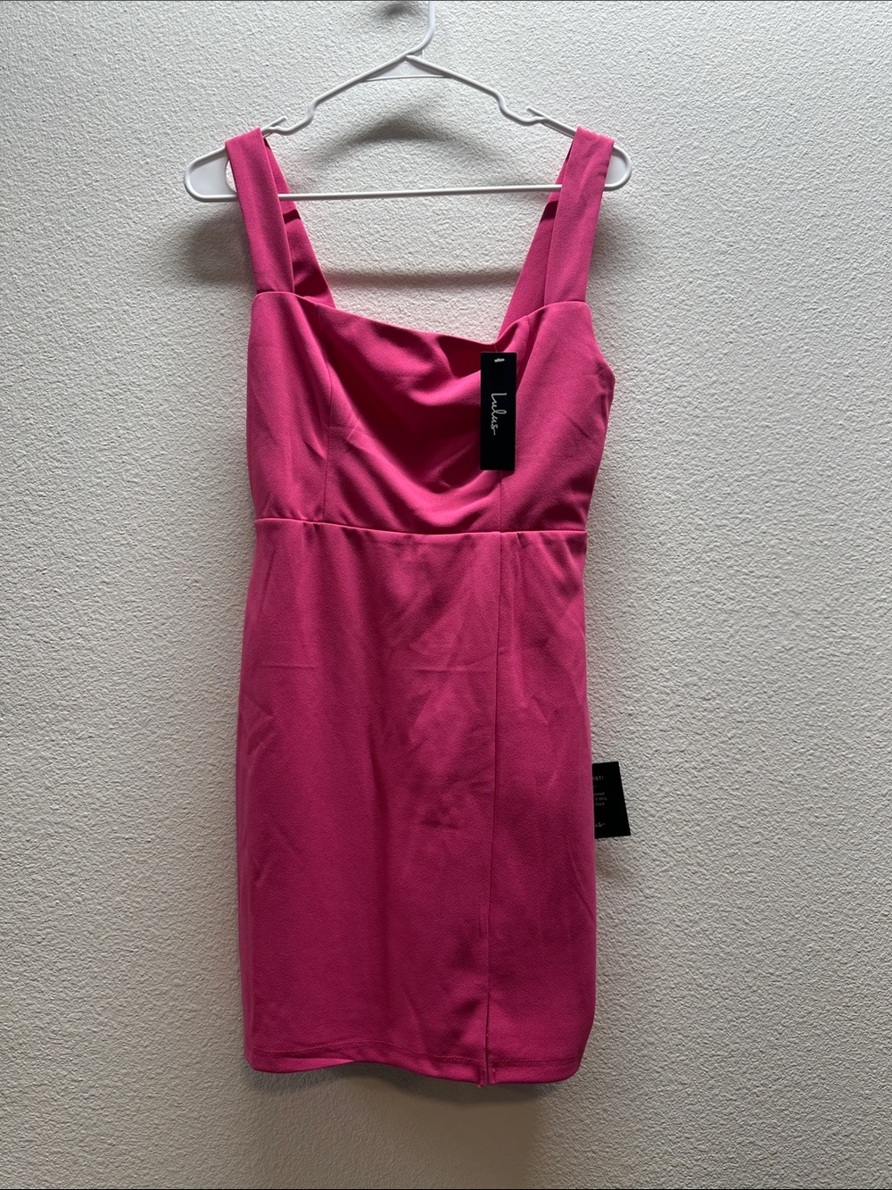 Lulu's Vibrant Hot Pink Square-Neck Mini Dress Women’s Size SMALL New with Tags